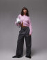 Topshop knitted cropped fluffy cable cardi in pink