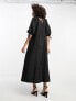 ASOS DESIGN textured midi smock dress with gathered neck in black