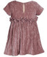 ფოტო #2 პროდუქტის Baby Girls Short Sleeved Crinkle Velvet Dress with Rusching Detail At Waist