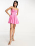 ASOS DESIGN Cotton pleat detail corset prom mini dress with cut out detail in pink