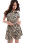 Фото #1 товара Pieces mini shirt dress with tie waist in animal print