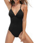 ფოტო #1 პროდუქტის Women's Black V-Neck Lace-Up Back One-Piece