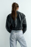 Leather effect cropped biker jacket