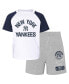 ფოტო #1 პროდუქტის Infant Boys and Girls White and Heather Gray New York Yankees Ground Out Baller Raglan T-shirt and Shorts Set