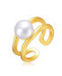 Фото #1 товара Sterling Silver 14K Gold Plated with Genuine Freshwater Pearl Solitaire Open Ring