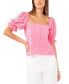 Women's Eyelet Puff-Sleeve Square Neck Top