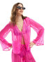 Фото #1 товара Wednesday's Girl tie-detail beach blouse co-ord in bright pink