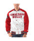 Фото #1 товара Men's White, Red Chicago Bulls Renegade Satin Full-Snap Varsity Jacket
