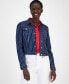 Фото #1 товара Women's Striped Denim Puff-Shoulder Jacket