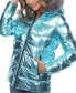 Фото #3 товара Women's Metallic Puffer Coat With Hoodie