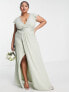 Фото #7 товара TFNC Plus Bridesmaid flutter sleeve ruffle detail maxi dress in sage green