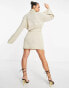 Pretty Lavish tie waist knit mini dress in beige