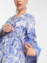 Фото #3 товара Pieces Premium kimono sleeve wrap mini dress in blue jacquard