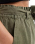 JDY paperbag tie waist linen short in khaki