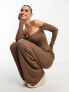Фото #2 товара ASOS DESIGN soft touch bardot jumpsuit with wide leg in mocha