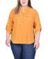 Фото #1 товара Plus Size Long Tab Sleeve Blouse with Pockets