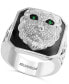 ფოტო #1 პროდუქტის EFFY® Men's Diamond (1/2 ct. t.w.) & Emerald Accent Black Enamel Lion Ring in Sterling Silver