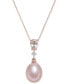 ფოტო #1 პროდუქტის Pink Cultured Freshwater Pearl (8-1/2mm), Morganite (3/8 ct. t.w.) and Diamond Accent Pendant Necklace in 14k Rose Gold