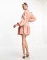 In The Style x Georgia Louise satin ruffle hem wrap dress in pink Розовый, 36 - фото #4