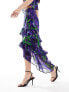 Hope & Ivy Drew ruffle midi skirt in purple & green co-ord