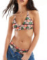 Superdry Cross back triangle bikini top in orange geo