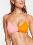 Monki colour block bikini top in pink and orange
