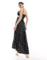 Фото #2 товара ASOS DESIGN satin cowl midaxi dress with cut out waist and graduated hem in polka dot