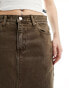 Dr Denim Myra maxi denim skirt with front split in washed coffee