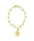 ფოტო #1 პროდუქტის Tarnish Resistant 14K Gold-Plated Pave Crystal Initial Disc Paperclip Bracelet