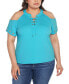 ფოტო #1 პროდუქტის Black Label Plus Size Cold-Shoulder Grommet Trim Knit Top