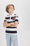 Фото #3 товара Erkek Çocuk Oversize Fit Çizgili Baskılı Kısa Kollu Polo Tişört B9514A824SM
