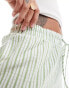 Stradivarius cotton pull on short in green stripe grün, XS - фото #3