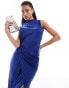 Фото #4 товара ASOS DESIGN high neck pleated maxi dress with drape wrap skirt in blue