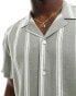 New Look short sleeved striped linen blend shirt in green Mittelgrün, M - фото #3