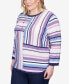 Plus Size Lavender Fields Blocked Stripe Shirttail Sweater with Necklace