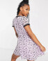 Фото #8 товара ASOS DESIGN Petite mini mesh wrap dress with lace trim in lilac daisy print