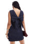 Object denim mini dress with bow back in dark blue