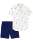 Baby 2-Piece Car Button-Down Shirt & Short Set 3M