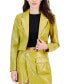 Фото #3 товара Women's Faux Leather Cropped One-Button Blazer