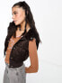 COLLUSION Y2K satin hybrid gilet with faux fur hood in chocolate brown