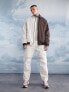 ASOS DESIGN extreme oversized splice bomber in ecru and brown