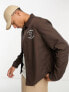 ASOS DESIGN harrington jacket with collegiate print in brown