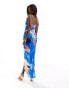 Фото #2 товара Jaded Rose stretch satin drape midaxi dress in blue print