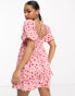 Фото #4 товара Wednesday's Girl puff sleeve ditsy floral print mini dress in pink