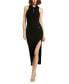 Women's Rib Knit Collared Sleeveless Fitted Maxi Dress