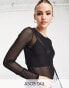 ASOS DESIGN Tall cropped long sleeve mesh top in black Черный, 48 - фото #1