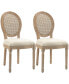 2pc French-Style Rattan Backrest Upholstered Dining Accent Chairs, White