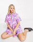 COLLUSION floral twill button down summer smock dress in purple