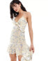 Фото #2 товара Mango aysmmetric hem embellished mini dress in white floral