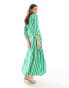 Фото #5 товара YAS maxi shirt dress in green bold stripe - MGREEN